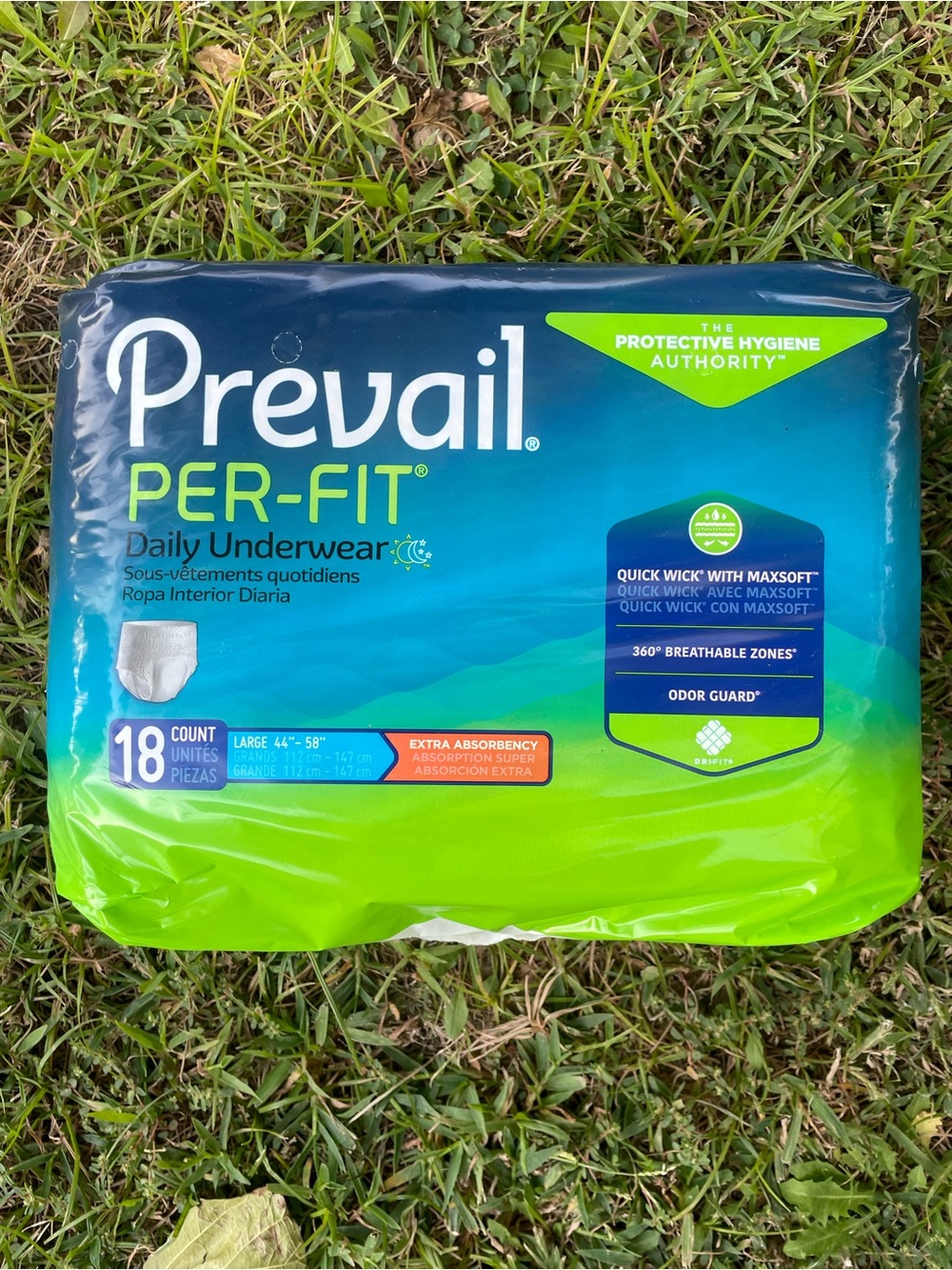 4 Bags 18pc Prevail PER-FIT Daily Underwear - Blue & Green, Large (18 Count)
